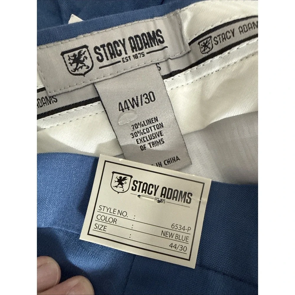 Stacy Adams Mens New Blue Pleated Dress Pants Slacks 44x30 Linen NWT